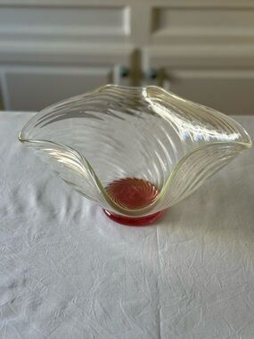 Vintage Murano Style Art Glass Clam Shell Bowl | Gold Flecks | MCM Centerpiece